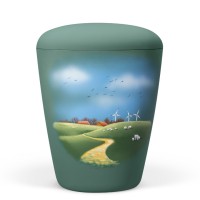 Urne  Olivgrün Velours Motiv Wiesenlandschaft