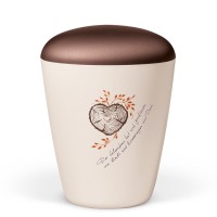 Urne  CremeweißPerlmutt Herz Baum Lebensringe Deckel Braun Text