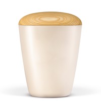 Urne  Cremeweiß Perlmutt Holzdeckel Esche geölt  Ohne Dekorband