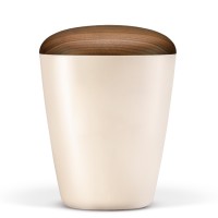 Urne  Cremeweiß Perlmutt Holzdeckel Nußbaum geölt  Ohne Dekorband