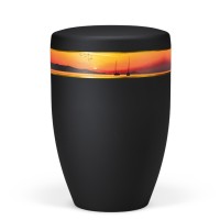 Urne  Anthrazit Velours Dekor Segelboote in der Abendsonne