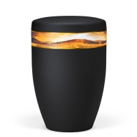 Urne  Anthrazit Velours Dekor Landschaft im Sonnenuntergang