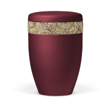 Urne  Weinrot Velour Almwiesnbunten mit bunten Blüten