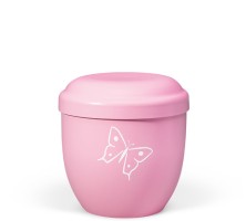 Urne Naturstoff Kinderurne Rosa Dekor Schmetterling Weiss Foliert