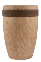 Holzurne moderne Form Eiche gewachst Lederband braun