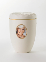 Urne „Mohnkapsel“ cremeweiß  UrnenBilderrahmen mit Bilderservice