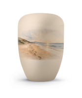 Urne  Samton creme mit Aufdruck Spuren im Sand biol Abbaub